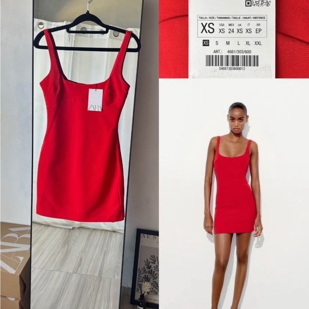 Zara Bright Red Scoop Neck Mini Dress